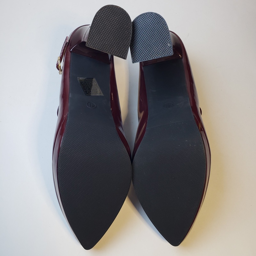 Women's Burgundy Patent Leather Mary Jane Block Heel Shoes Ankle Strap Sz 41 EU - Picture 11 of 11